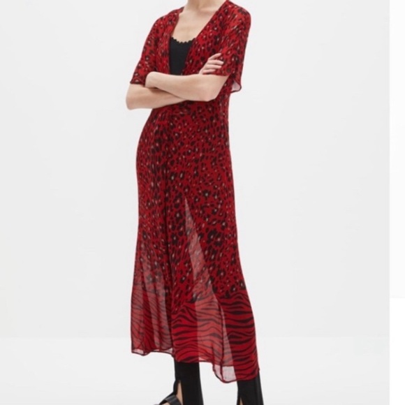 Zara Red Animal Print Flowy Cover Up - Picture 2 of 8